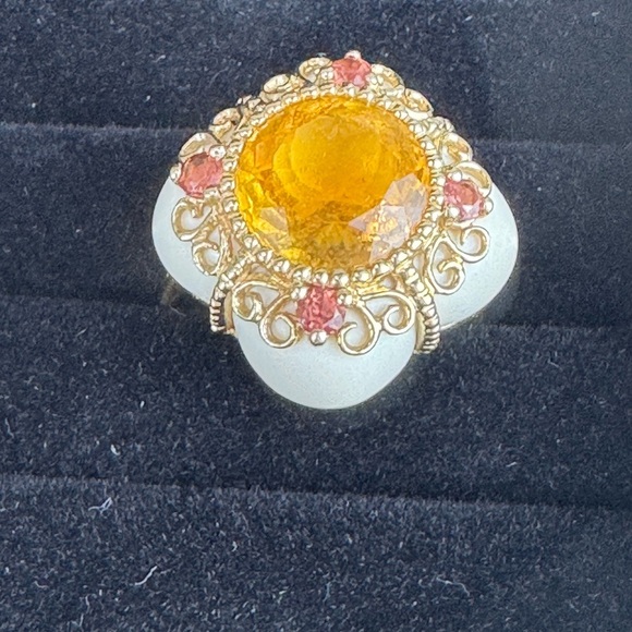 Designer Citrine, Garnet, Porcelain Ring, 14K FP SIZE 6.5 – GORGEOUS - Picture 4 of 13